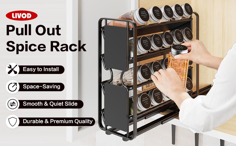 LIVOD Spice Rack Organizer for Pull Out Spice Rack