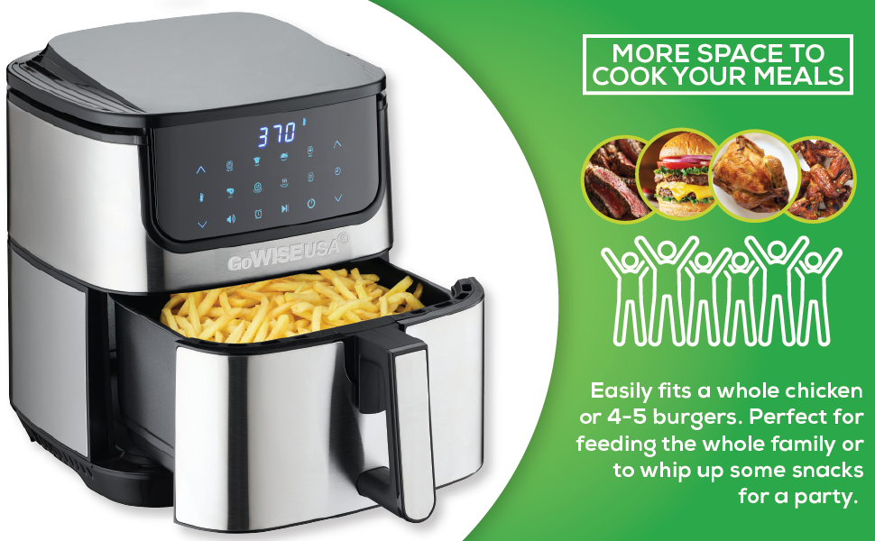 GoWISE USA 7Quart Air Fryer & Dehydrator Max Steel XL
