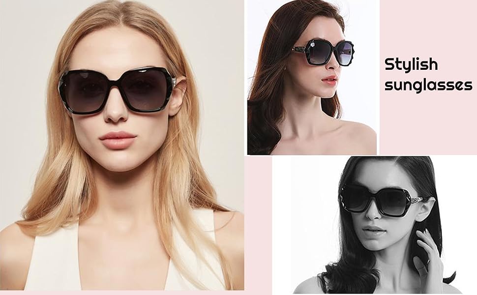 2pcs Women Sunglasses, Classic Trend Ladies UV400 Protection Oversized Polarised Sunglasses Sparkling Large Frame 12 Women Sunglasses