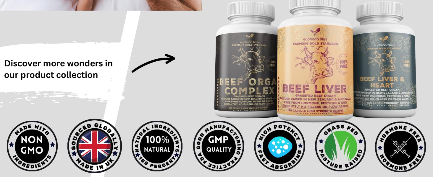 Grass Fed Desiccated Beef Liver & Heart Capsules 2250mg (120 Pills