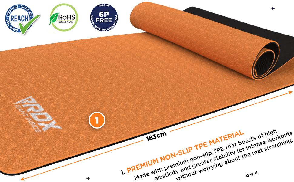 RDX Yoga Mat TPE 6mm Thick with Straps