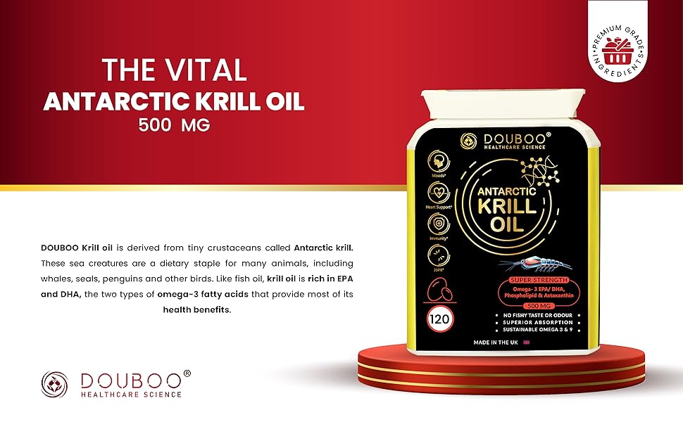 DOUBOO Antarctic Krill Oil 500 mg w/ Omega 3s EPA, DHA, Astaxanthin and