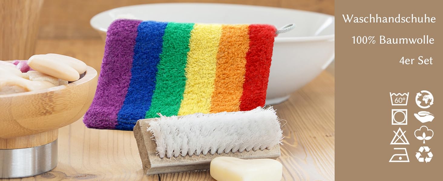 Regenbogen Waschhandschuhe Baumwolle Set