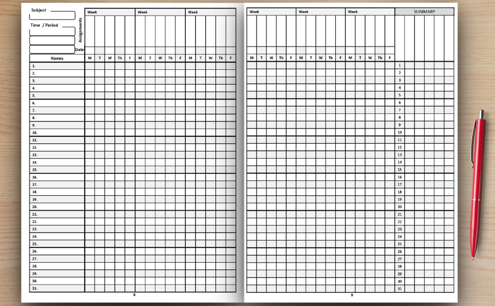 Teacher Record Book For Grading Grading Book For Teachers. Large Grid Grade Book For Teachers