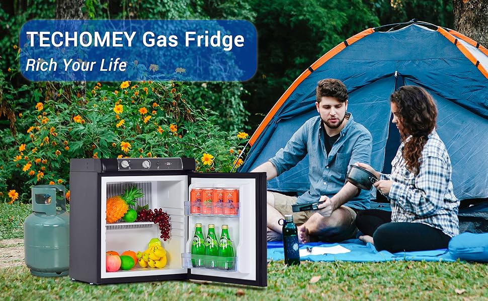 Techomey 3 Way Fridge Camping 40L, Gas Fridge for Caravan 12V 240V LPG