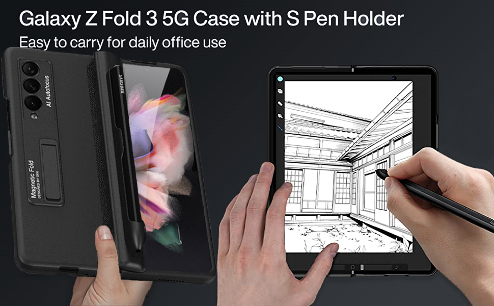 COCOING for Samsung Galaxy Z Fold 3 Case with Pen Holder,Special Hinge