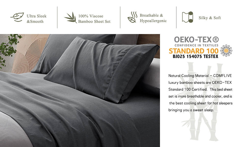 COMFLIVE Bamboo Sheets Queen Size Bed Sheet Set 100 Viscose from Bamboo 4 Piece Silky Sheets