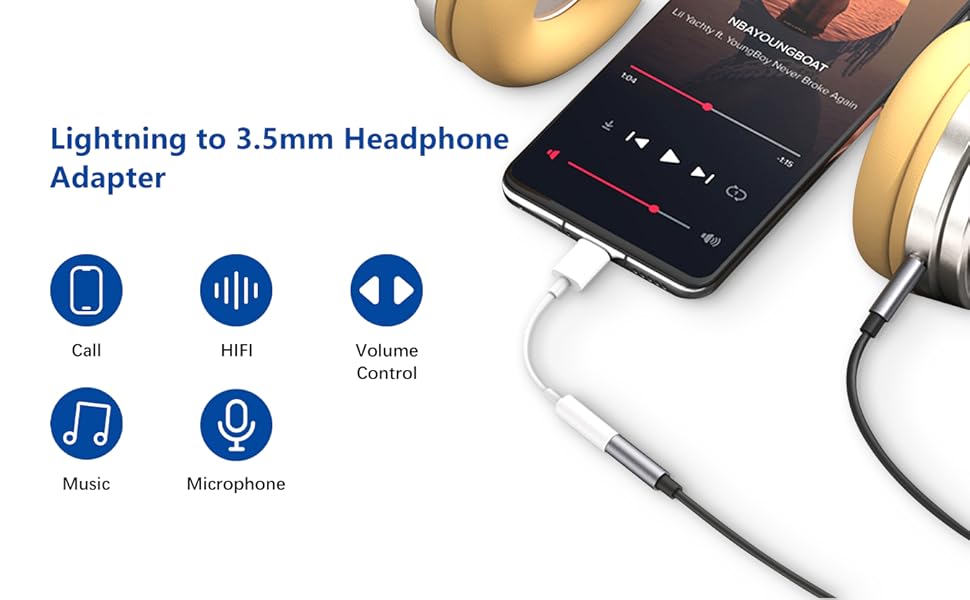 3 Pack Headphone Adapter for iPhone to 3.5mm Headset Cable, Lightning