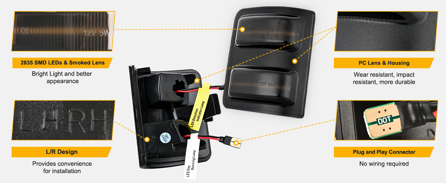 Side Mirror Marker Light Switchback Amber Turn Signals Light White Parking Light