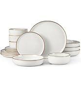 Herogo Dinnerware Sets with Pasta Bowls for 4, 16 Piece Dinner Salad Plates and Cereal Serving Bo...