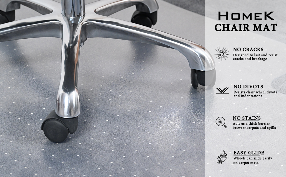 HOMEK Office Chair Mat for Carpet 30”x48”, Flat Packed Desk Chair Mat for Carpeted