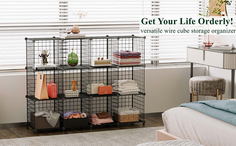 AWTATOS Wire Storage Cubes Closet Shelves Organizer 12 Cube Wire Grids