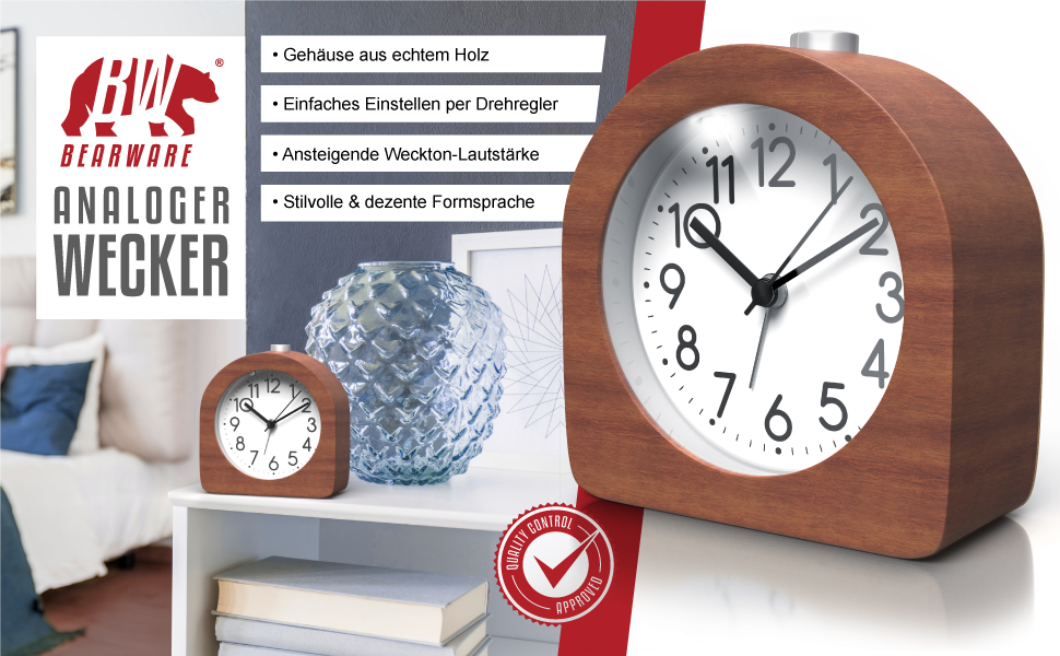 Amazon.de CSL Wecker analog ohne Ticken halbrund Holz dunkel Retro Design