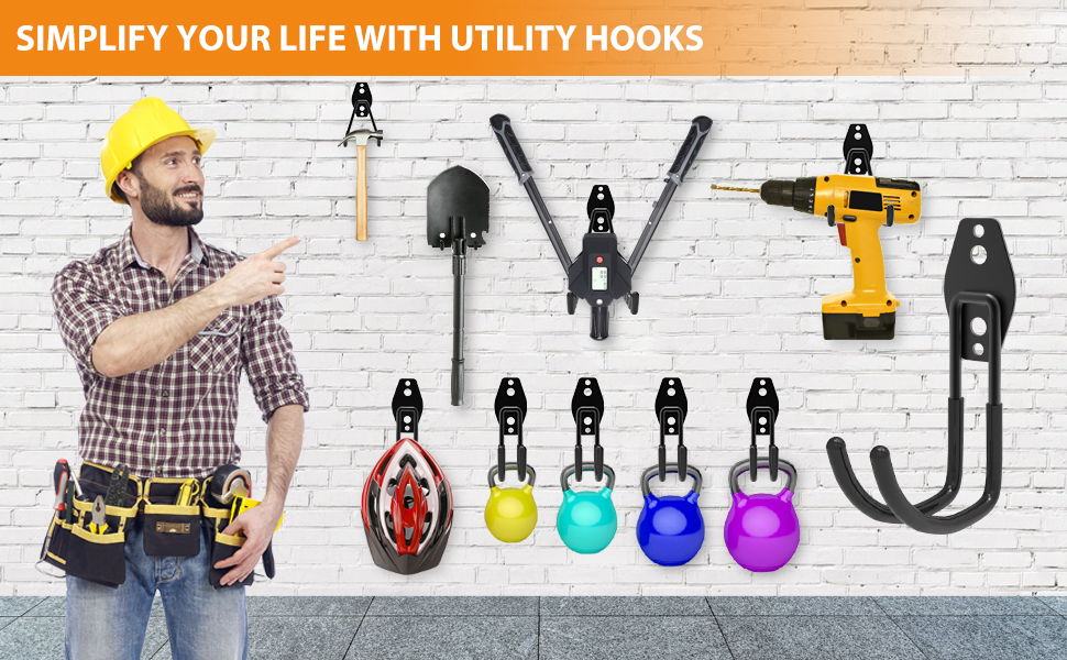 GLESUN 6 Pack 12 INCH Large Garage Hooks with Extension Cords Organizer