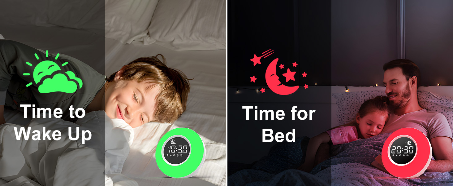 Kids Alarm Clock, Toddler Sleep Trainer Clock with Night Lights, Non