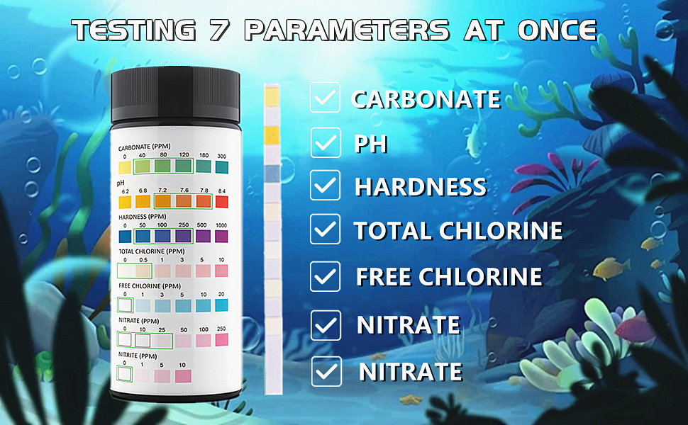 7 in 1 Aquarium Test Strips,100 Strips Fish Tank Water Test