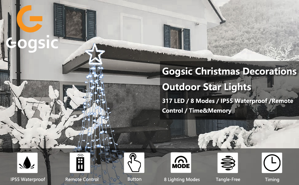 Gogsic Christmas Decoration Outdoor Star String Lights with