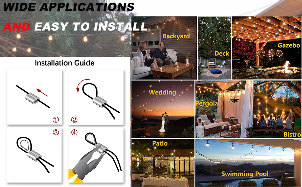 String Light Hanging Kit,Gudie Wire for Outdoor Stringi Lights, Globe String Lights
