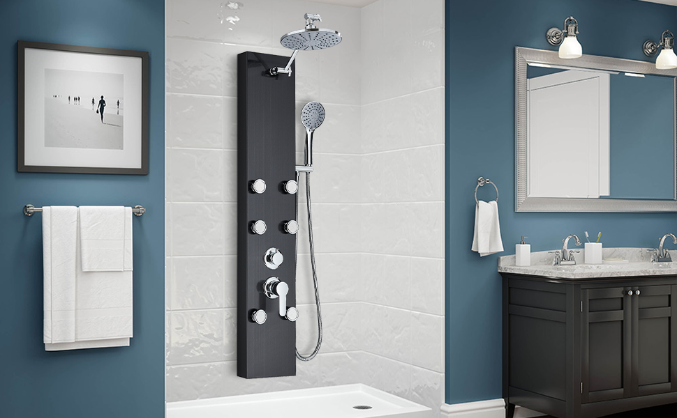 Colonne douche hydromassante douchette de tête 2 jets de massage