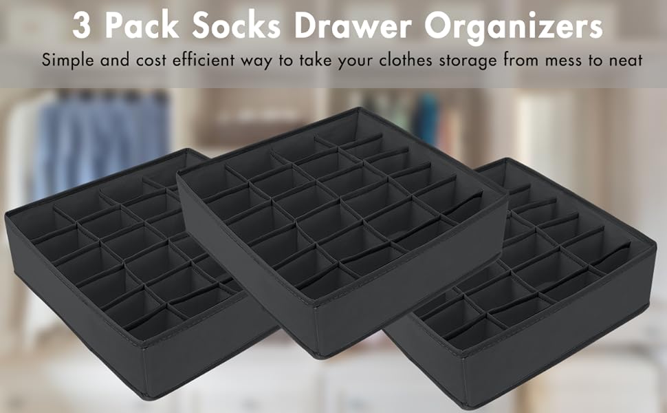 Felibeaco 3 Pack Sock and Underwear Drawer Organizer