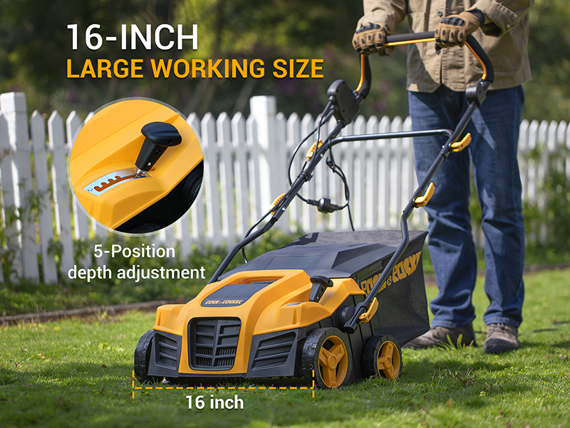 Rock&Rocker 16inch 15 Amp Dethatcher and Scarifier, 5