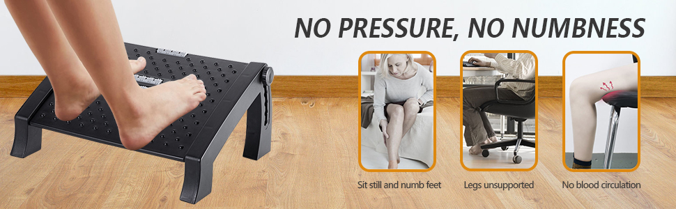 Earwigadjustable foot resting under the desk at work, leg rests with massage and position of 6 heights, foot stool for office desk, footrest works for love, pain relief, support a good posture, black, black Footrest Office Desk Accessory Futstool for Office Desk with Footrest Under Footrest