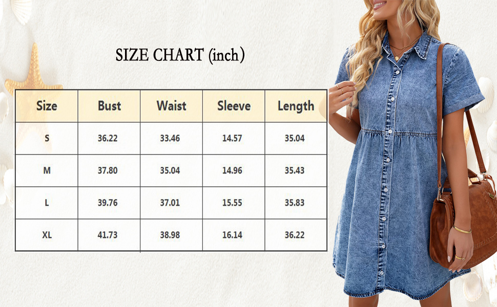 Women's Fashion Button Up Denim Short Dress Short Sleeve Summer Dress