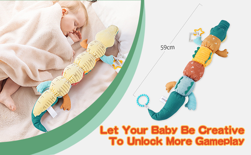 DMG Musical Crocodile Baby Toys, Activity Soft Toys with Multi-Sensory Crinkle, with Rattle, Ruler &Multi-Textures, Baby Teething Toys, Cute Stuffed Animal Tummy Time Toys for Newborn 0 3 6 12 Months 31 10