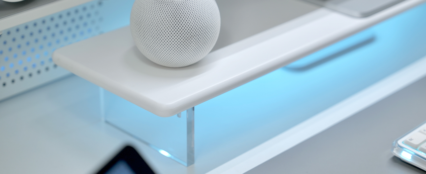 Bamboo Monitor Stand Riser in White with RGB Light