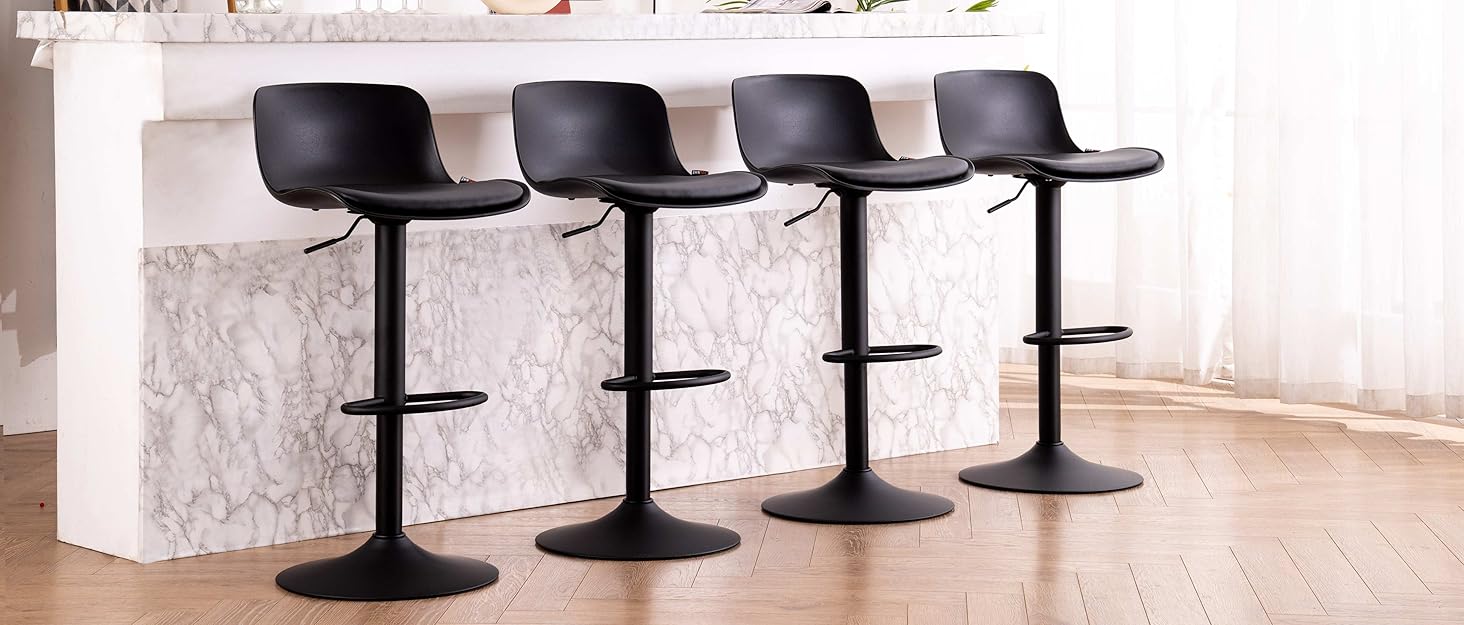 YOUTASTE Black Bar Stool Set of 2 Counter Height Bar Stools PU Leather