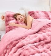 Lotus Karen Fluffy Comforter Cover Set-Rabbit Fluff Faux Fur Duvet Cover Full Size,Tie-Dye Pink P...