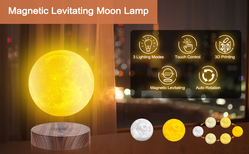 Levitating moon lamp, Floating moon light, floating globes levitating globes, magnetic levitation