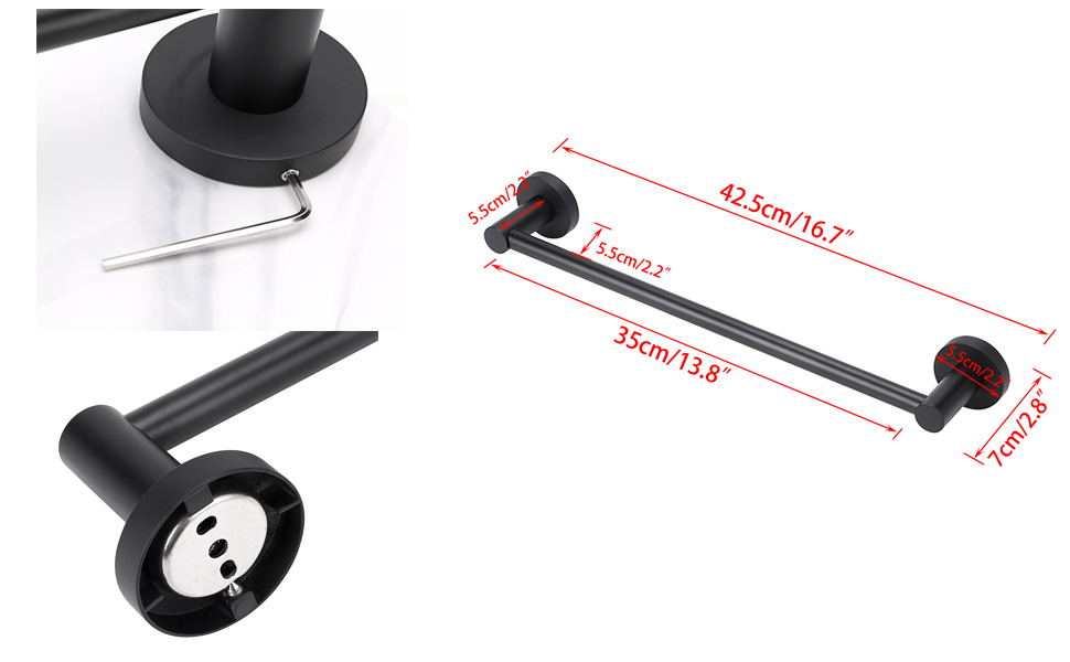 BTSKY 40 CM Montaje en pared SUS304 Soporte de toalla de mano de acero inoxidable Colgador Organizador de rieles Rack Bar Accesorios de baño, Negro