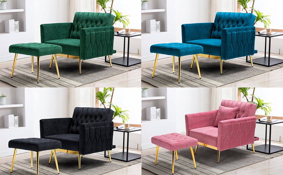 ACMEASE Velvet Accent Chair with Adjustable Armrests and Backrest, Button Tufted