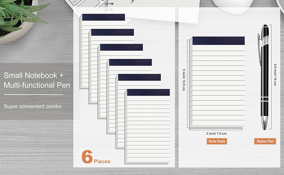 6 Pack Notepads Small 3x5 Inch Note Pad Refills with Pen Lined Writing