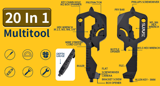 Men Keychain Multitool 2 Pack, 20 In 1 Key Shaped Pocket EDC
