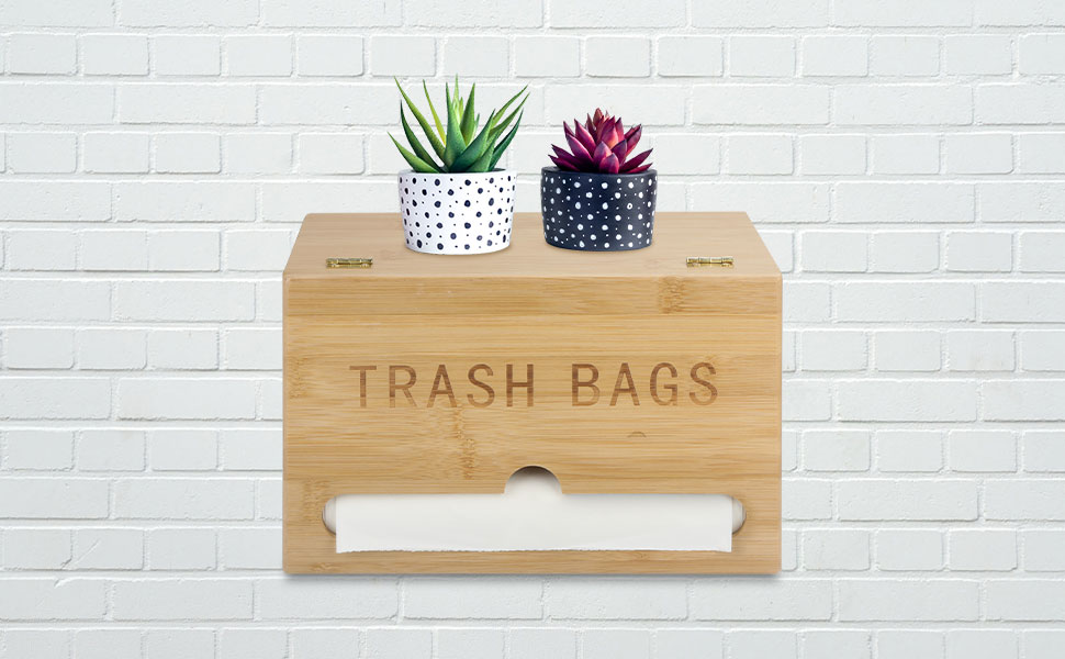 Trash Bag Dispenser, Trash Bag Holder Dispenser, Bamboo
