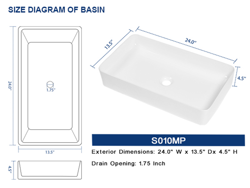 Sarlai 24 Vessel Sink Rectangle - 24 x 14 Inch Bathroom Sink