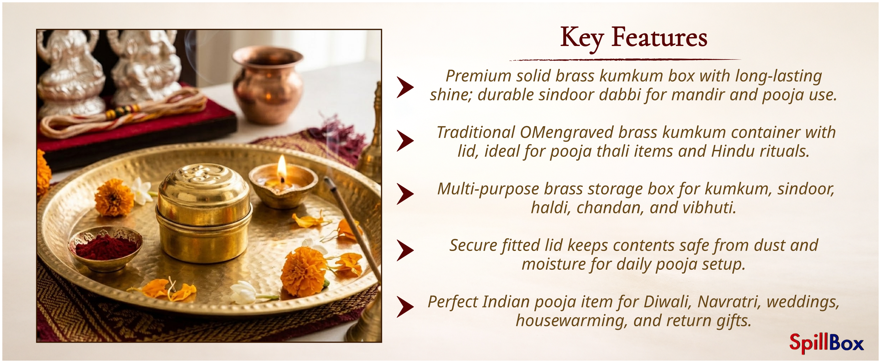 Brass Pooja Box - Store Kumkum & Puja Powders -12