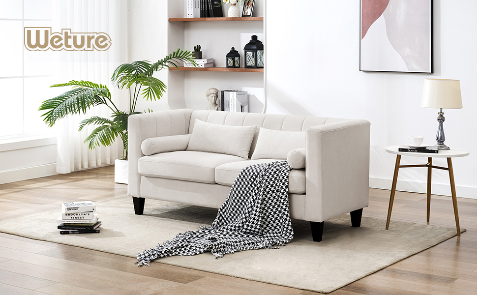 Weture 68.1 Inch Loveseat Sofa with 4 Pillows, Linen Comfy