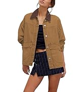 Lumister Women's Oversized Denim Jacket with Contrast Trim Long Sleeve Button Down Jean Coat with...