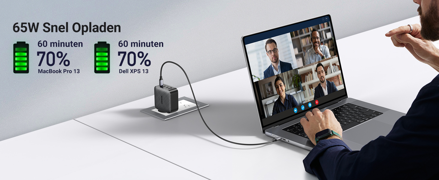 UGREEN 65W USB C GaN Oplader - 4-Poorts PD Lader met PPS -1