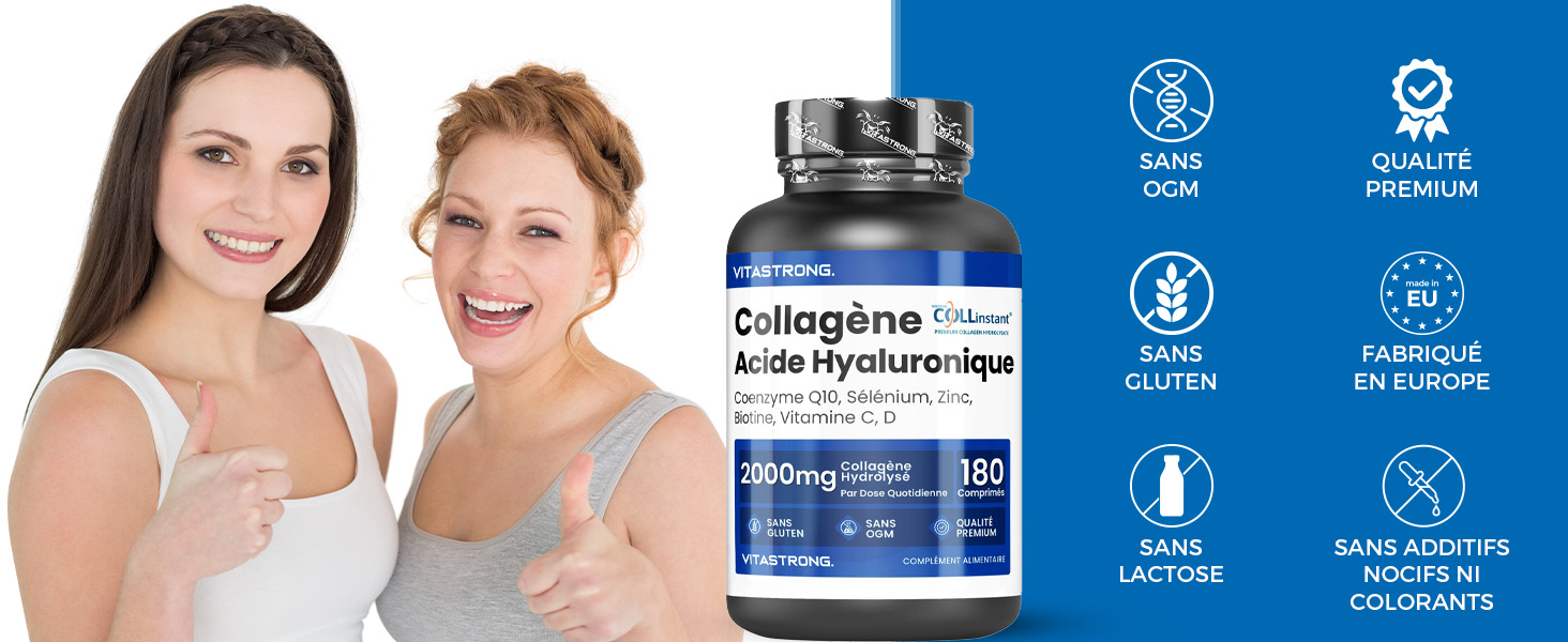 Complément de collagène et acide hyaluronique, 4 comprimés par jour de poudre de collagène
