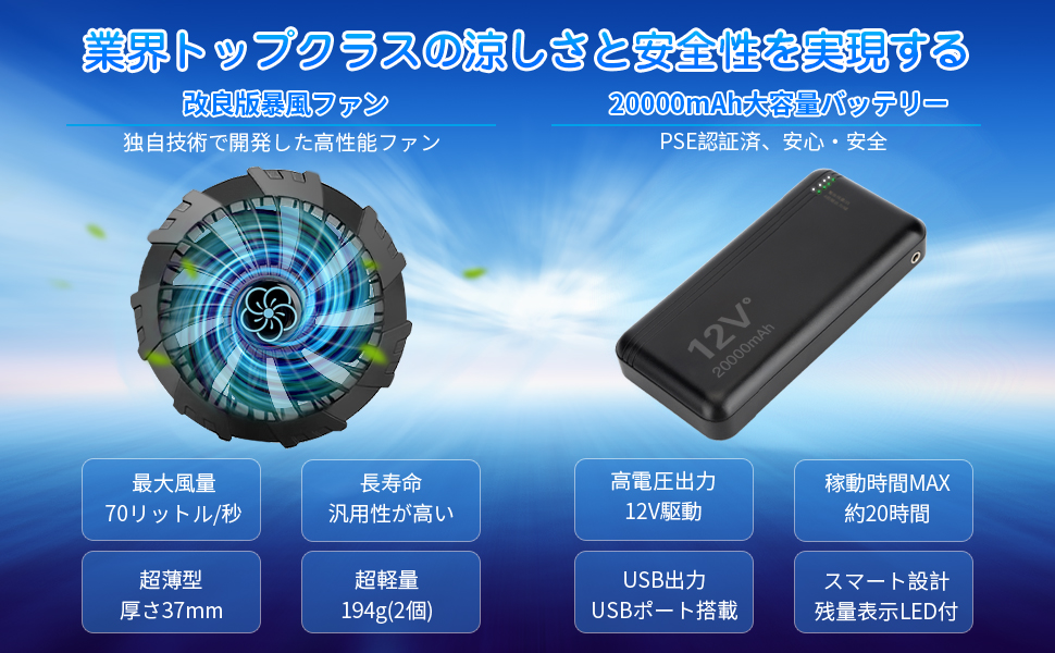 高出力12Vバッテリーとファンユニットセット Amazon.co.jp: Gorbobo 空調作業服 12V高出力 ファンバッテリー