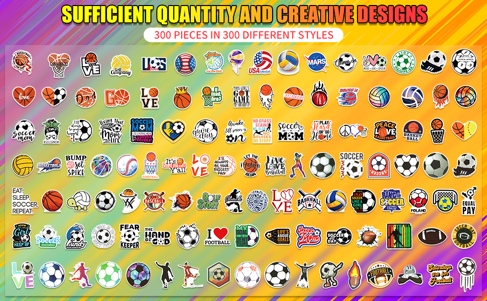 LIFEBE 300Pcs Sports Stickers Packs, Football Basketball