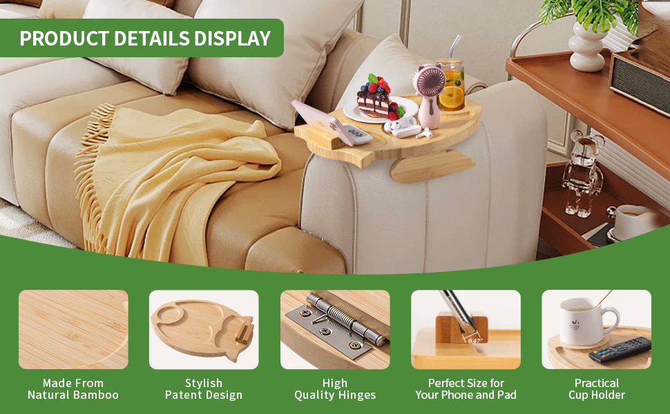 Farm Angel Bamboo Sofa Clipon Tray Table with Unique Owl