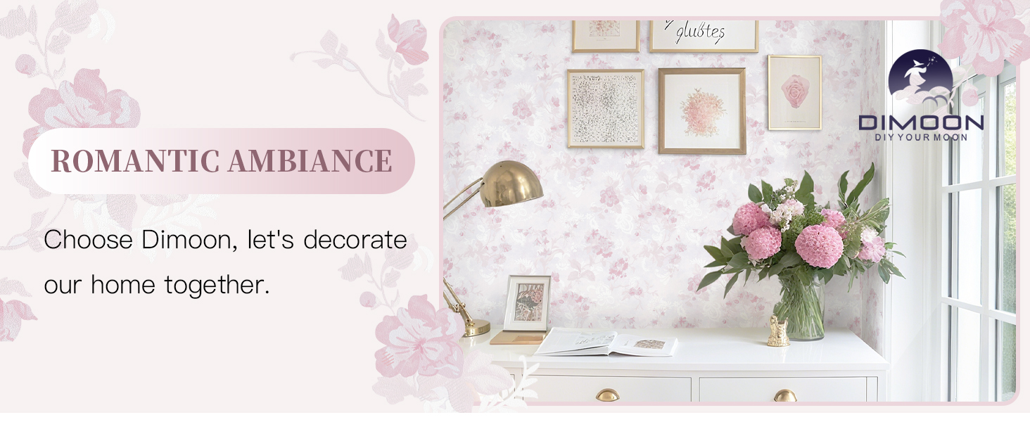 Dimoon Pink Floral Contact Paper Peel and Stick Wallpaper Boho Contact Paper Wallpaper