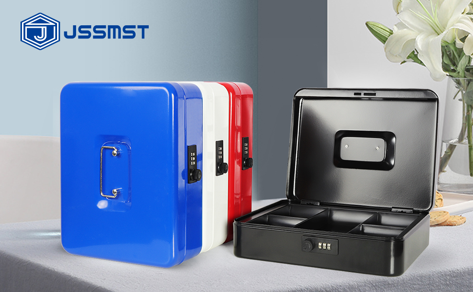 Jssmst X Large Cash Box with Combination Lock Durable Metal Cash Box with Money Tray, Black