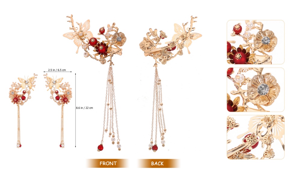 かんざし　ats FCBD Lurrose Japanese Hairpins Butterfly Tassel Kimono Flower