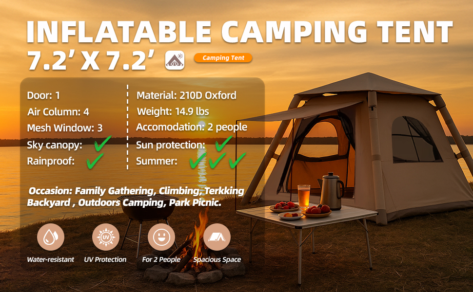 Amazon.com : 7.2' x 7.2' Inflatable Tents for Camping, Easy